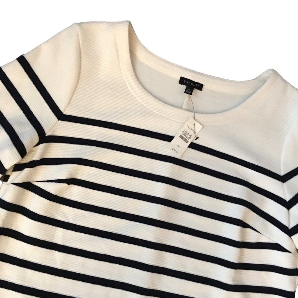Talbots Cream Navy Stripe Color Block Top - image 2